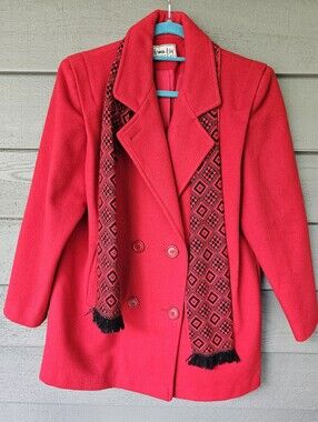 VTG Herman Kay Petite Red Wool Blend Double-Breast Button-Up Wool Coat Women's 8